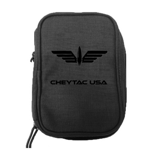 A small, black zippered pouch featuring the B&B Firearms logo printed in the center. The logo consists of a stylized winged design with an arrow pointing upwards above the text "B&B FIREARMS." Perfect for professional shooters, this durable pouch is ideal for storing your CheyTac High End Rifle Cleaning Kit or accessories.