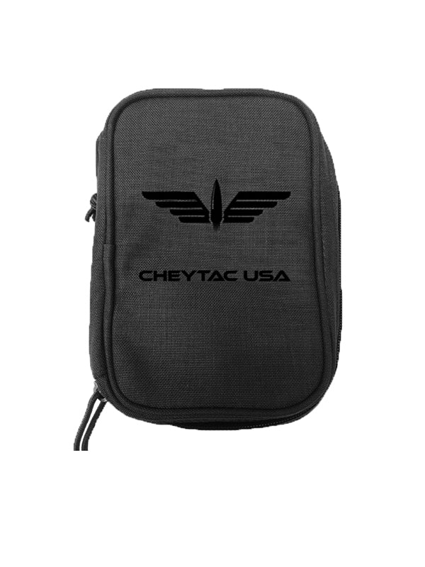 A small, black zippered pouch featuring the B&B Firearms logo printed in the center. The logo consists of a stylized winged design with an arrow pointing upwards above the text "B&B FIREARMS." Perfect for professional shooters, this durable pouch is ideal for storing your CheyTac High End Rifle Cleaning Kit or accessories.