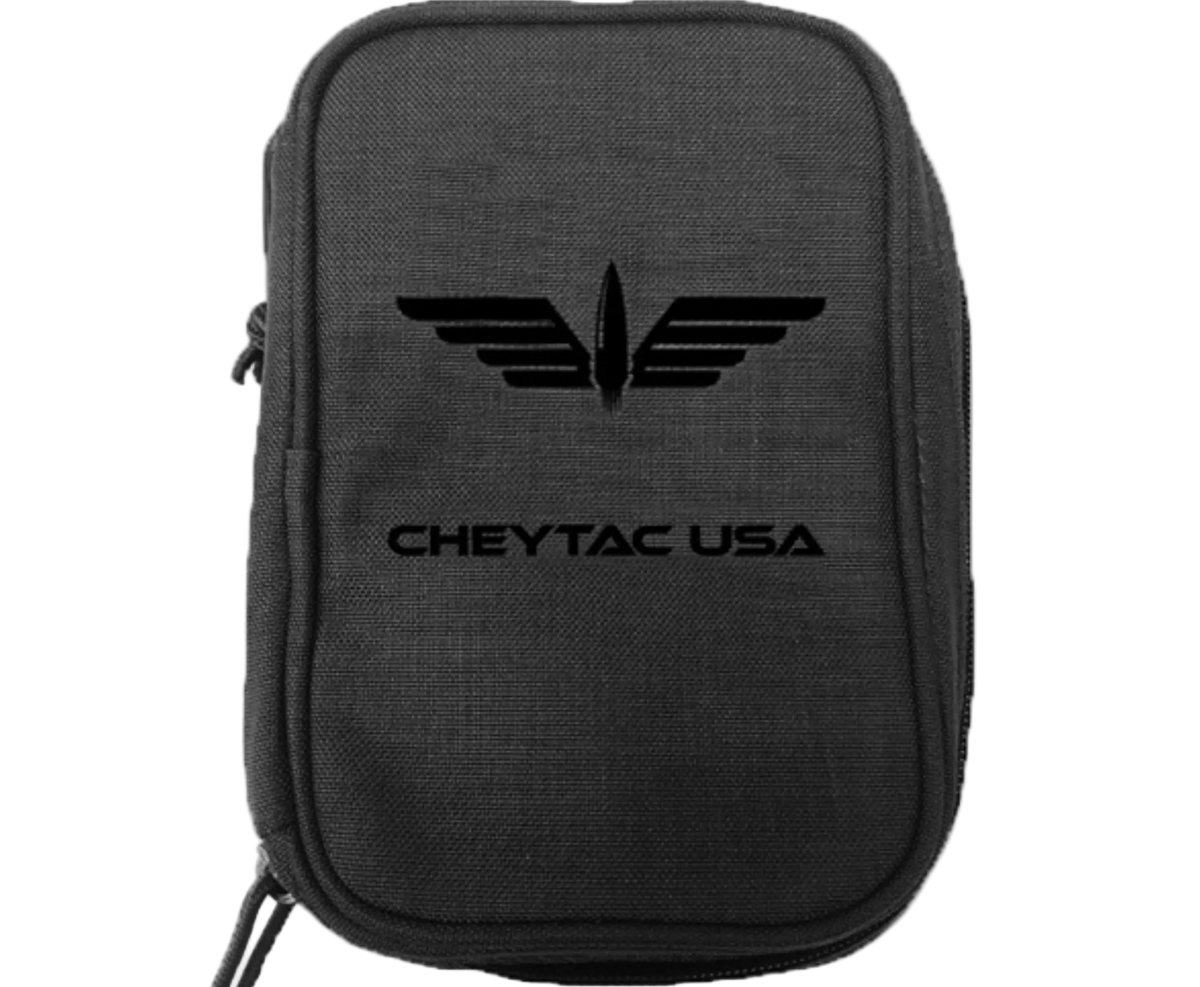 A small, black zippered pouch featuring the B&B Firearms logo printed in the center. The logo consists of a stylized winged design with an arrow pointing upwards above the text "B&B FIREARMS." Perfect for professional shooters, this durable pouch is ideal for storing your CheyTac High End Rifle Cleaning Kit or accessories.