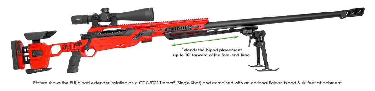 Cadex ELR Bipod Extender moves the bipod up to 10 inches forward of the fore-end tube