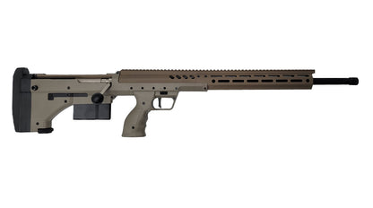 A black, modern tactical precision rifle for dedicated marksmen is photographed in a side view against a plain white background. The B&B Firearms SRS Precision Bullpup Bolt-Action Rifle features a long barrel with a muzzle brake, a rail system on top, a box magazine, an ergonomic pistol grip, and an adjustable stock.