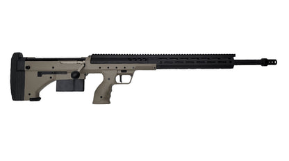 A black, modern tactical precision rifle for dedicated marksmen is photographed in a side view against a plain white background. The B&B Firearms SRS Precision Bullpup Bolt-Action Rifle features a long barrel with a muzzle brake, a rail system on top, a box magazine, an ergonomic pistol grip, and an adjustable stock.